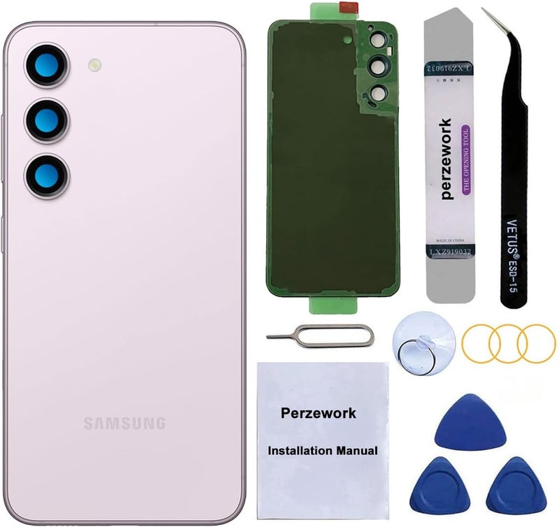 Perzework استبدال زجاج الخلفي لجهاز سامسونج جالاكسي S23 بلس بوصات مع مجموعة أدوات الإصلاح ودليل (لافندر) - Image 1